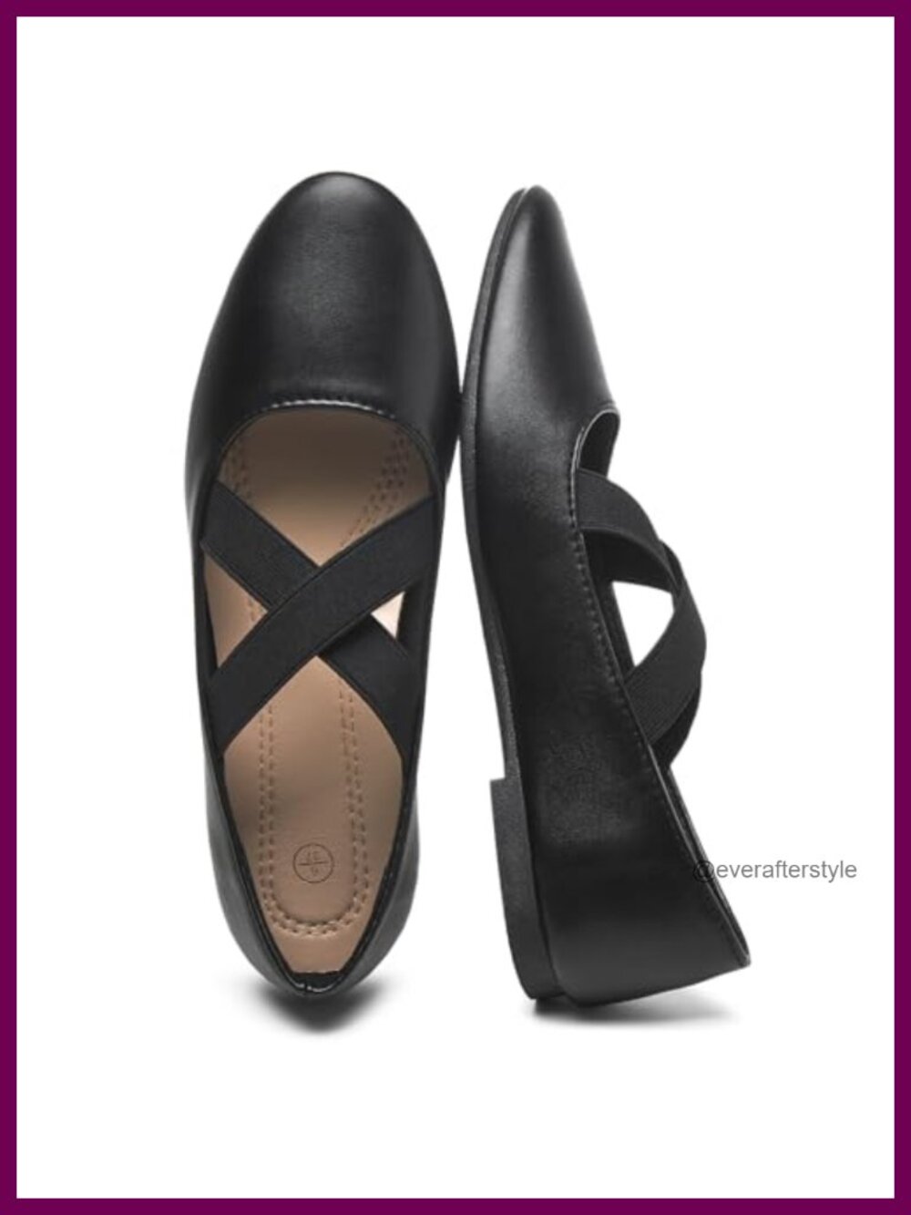 Women's Ballet Mary Jane Flats with Criss Cross Elastic Strap & Memory Foam